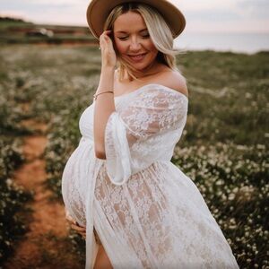 open belly maternity shoot dress | lace | pink blush maternity